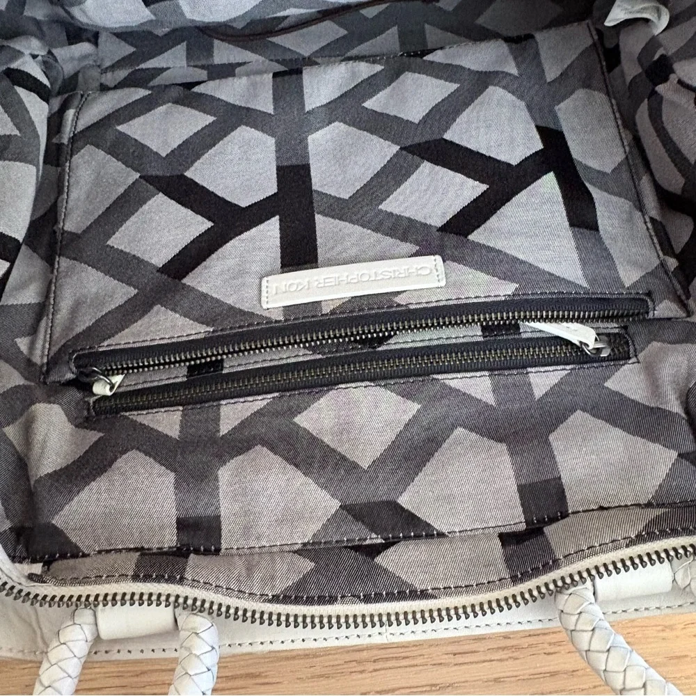 Christopher Kon Woven Leather White Tote Bag - Picture 11 of 15